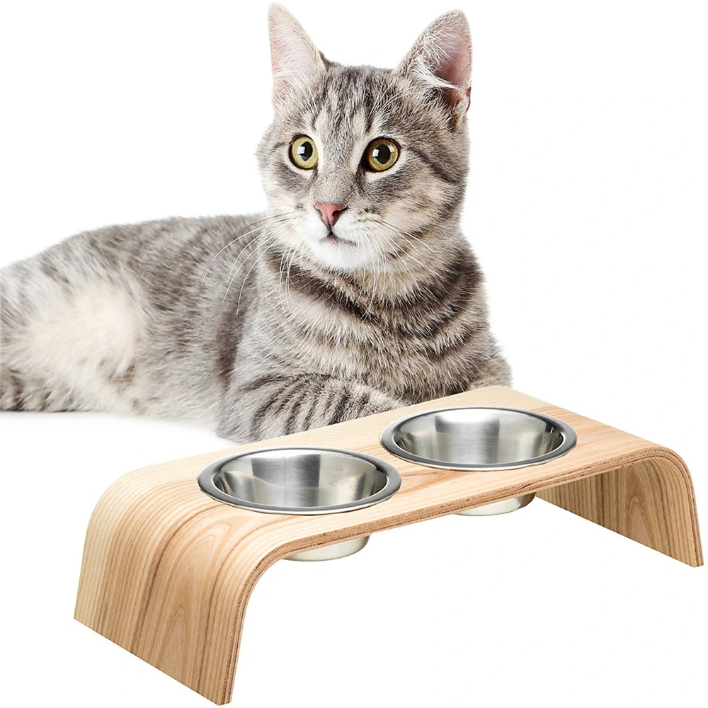 Natural Bamboo Veneer Pet Feeder High Quality Pet Supply