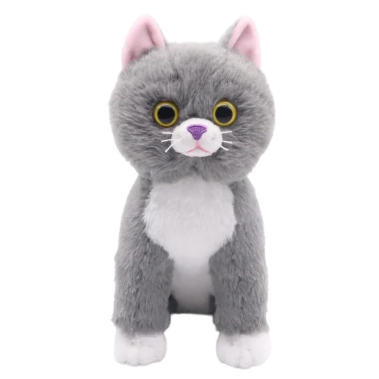 Simpatico giocattolo per gatti realistico per la casa Morbido peluche per gatti seduti grigio da 24 cm (altezza) per bambini